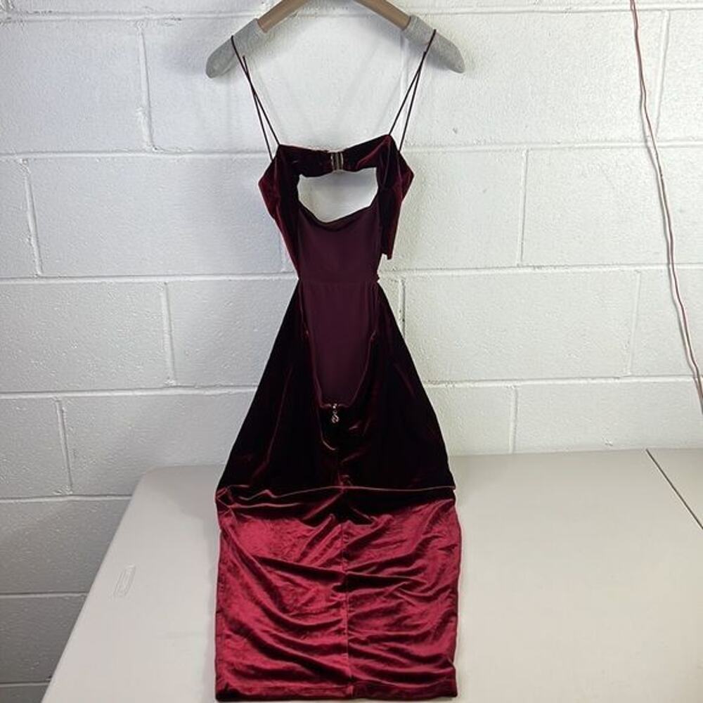 RTR NookieDejavu Velvet Midi Dress Sz Small Cutout Burgundy midi sexy fitted - Picture 9 of 10